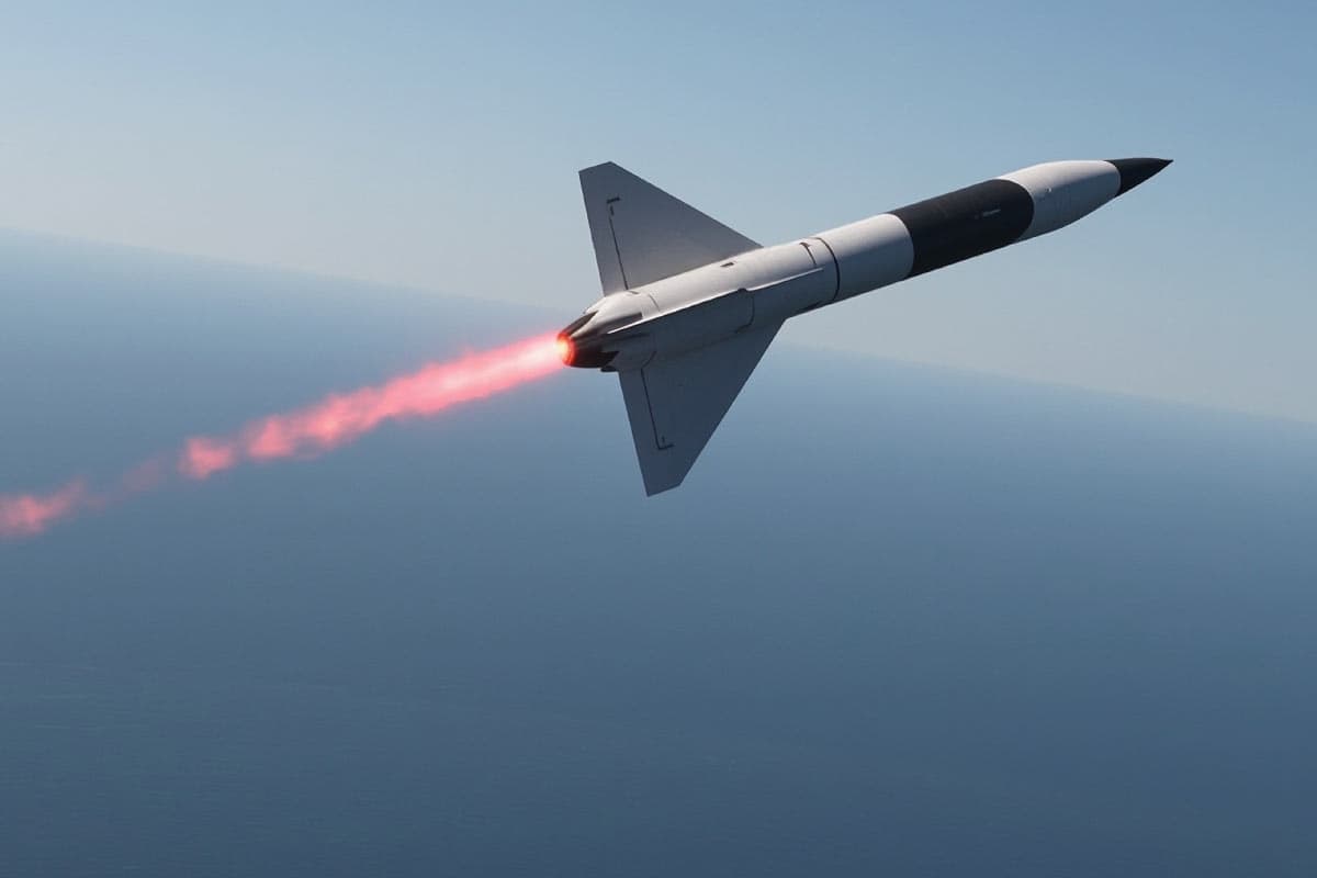 Hypersonic missile in flight above the ocean
